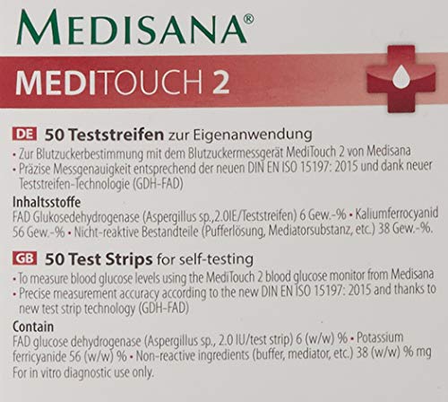 medisana 50 tiras reactivas para el autocontrol de la glucemia, compatibles con los medidores de glucemia MediTouch y MediTouch2